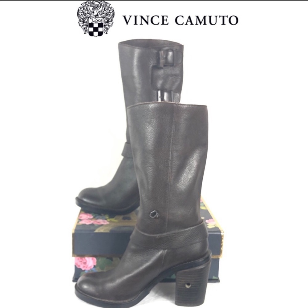 Vince Camuto leather slip on buckle heel boots 8